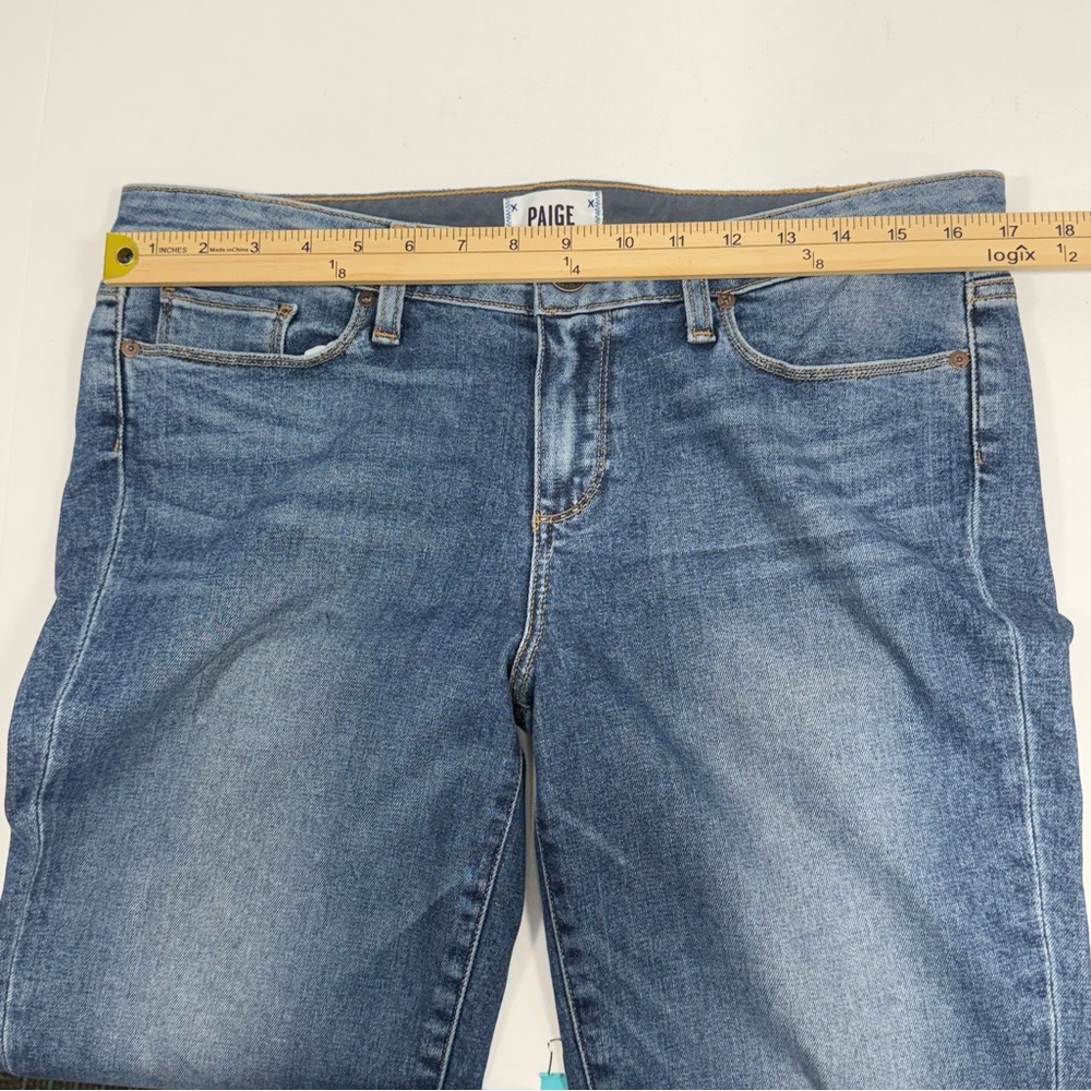 Skyline Ankle Peg PAIGE Blue Cotton Blend Raw Hem Slim Skinny Jeans 32 - Picture 5 of 12